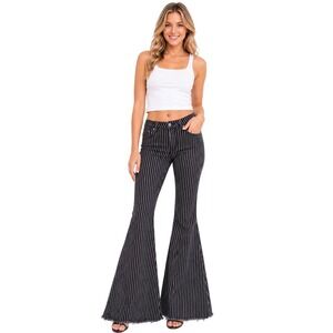 Judy Blue Super Flare Striped Jeans JB88229 Black White High Rise Size 3/26